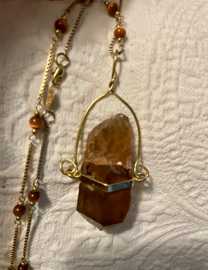 Citrine Crystal Pendant on Rocking Capture and Tigers Eye Chain