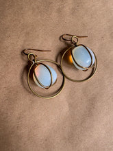 Serenity Stone Ear Drop Danglers, Translucent Motion of Opalite in Gold-Tone Brass